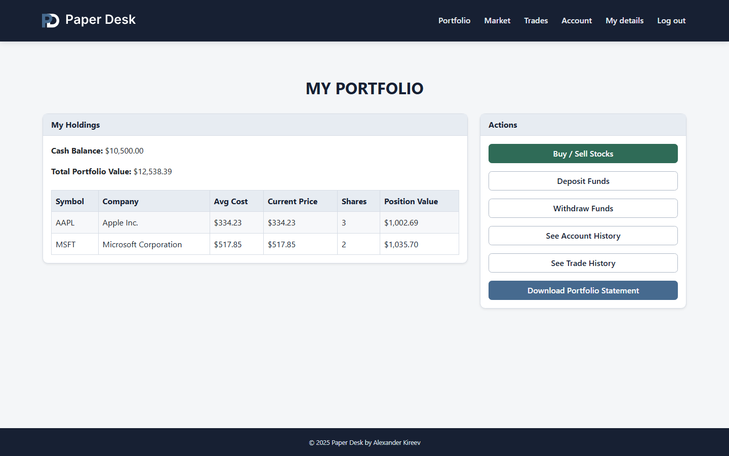 Paper Desk portfolio page